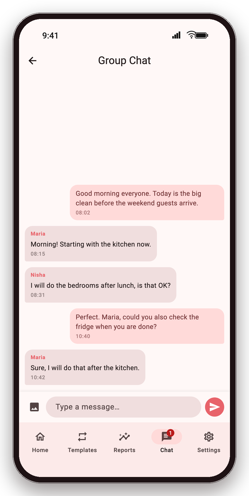 The household group chat in KinTrack.